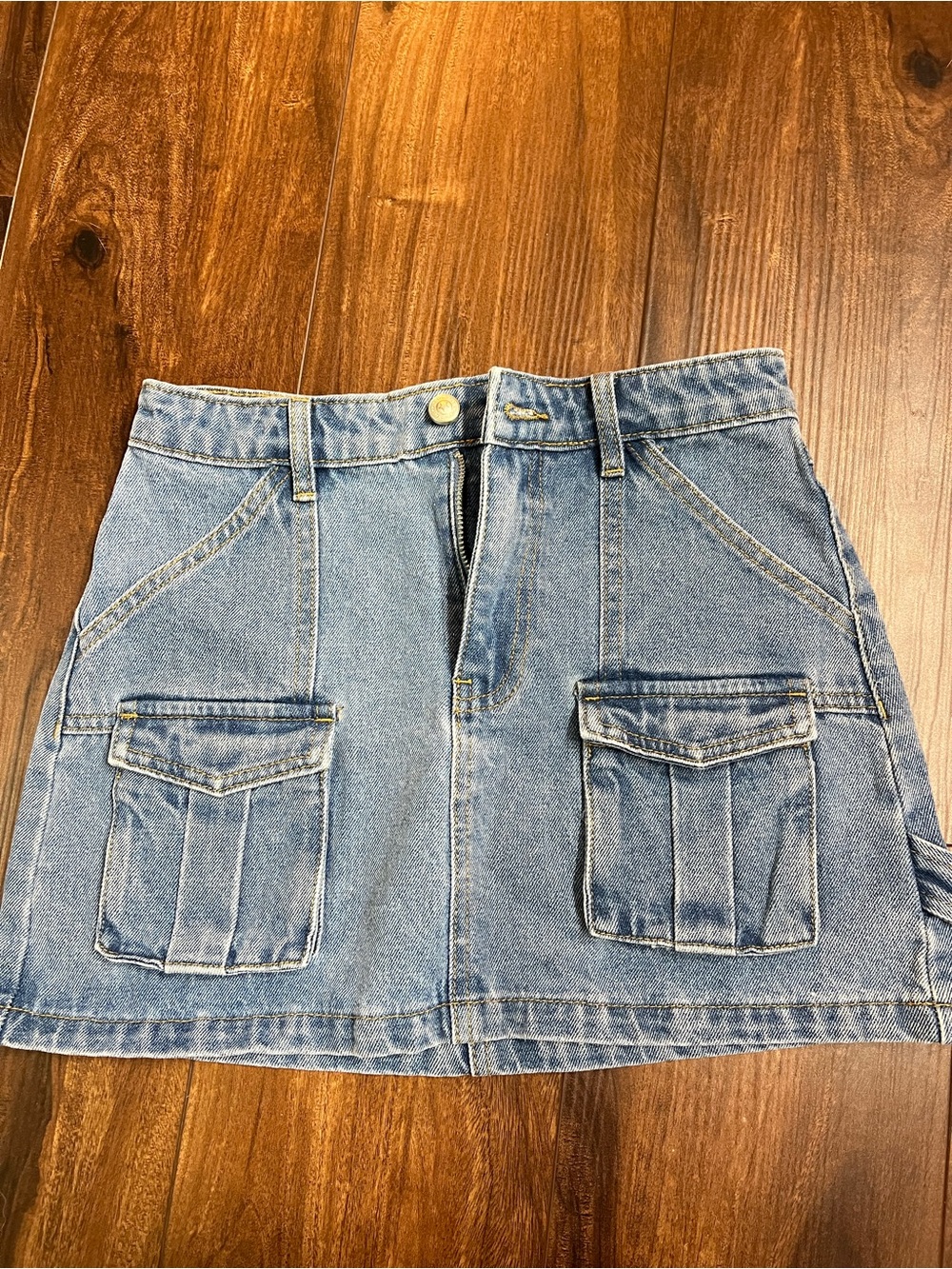 Denim Cargo Pocket Mini Skirt - Light Blue